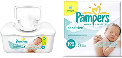 Book Cover Pampers Baby Wipes Tub, Sensitive - 64 Wipes/Tub (1Tub/3Refills/256 Count, Sensitive)
