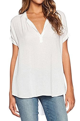 Book Cover roswear Women's Casual Blouse V Neck Short Sleeve Top Shirts