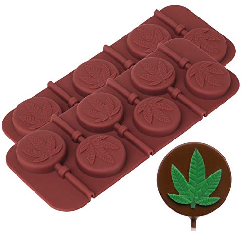 Book Cover Marijuana Leaf Lollipop Silicone Candy Mold Tray, 2 Pack
