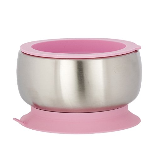 Book Cover Avanchy Baby Feeding Stainless Steel Spill Proof Stay Put Suction Bowl + Air Tight Lid - Great Baby Gift Set. Pink