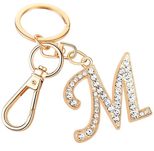 Book Cover AlphaAcc Keychain for Women Purse Charms for Handbags Crystal Alphabet Initial Letter Pendant with Key Ring,Letter M