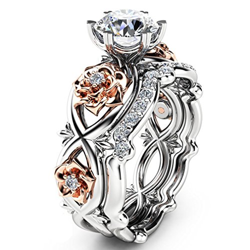 Book Cover Dolland Gold Plated Carved Vintage Inspired Blooming Rose Flower CZ Engagement Ring,7#