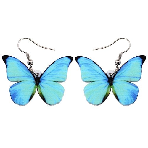 Book Cover Bonsny Drop Dangle Big Morpho Menelaus Butterfly Earrings Fashion Insect Jewelry For Women Girls (Blue)