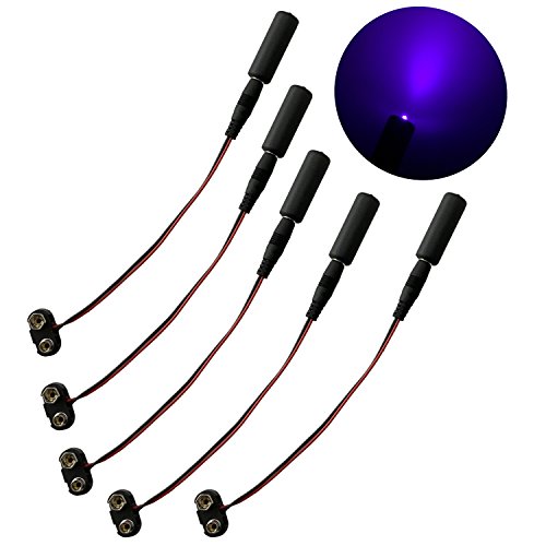 Book Cover 5 Pack Black Light Micro Effects Light 405nm Violet LED Mini Blacklight with 9V Battery Clip for Props Scenery Fluorescent Paints Theatrical Costumes UV Glow Inks
