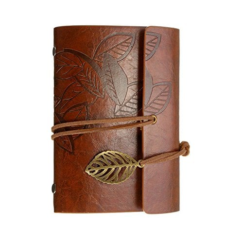 Book Cover Leather Writing Journal Diary Notebook, A6 Vintage PU Leather Cover Loose Leaf Journals Sketchbook Travel to Write in,Unlined Paper, 6 Inches, (Brown)