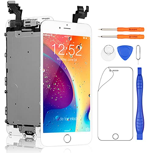 Book Cover Yodoit for iPhone 6 Plus LCD Display Touch Digitizer Glass Assembly Screen Replacement with Front Camera, Home Button, Earpiece Speaker, Proximity Cable, Tool Kit (White, 5.5 inches)