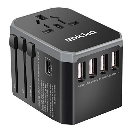 Book Cover EPICKA Universal Travel Adapter One International Wall Charger AC Plug Adaptor with 5.6A Smart Power and and 3.0A USB Type-C for USA EU UK AUS