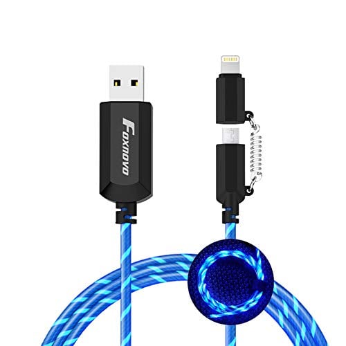 Book Cover Foxnovo Led iPhone Charger Cable, 2-in-1 Led Lightning Cable with 360 Degree Visible Flowing Light