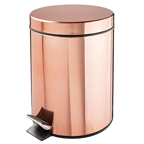 Book Cover mDesign 5 Liter Round Small Metal Step Trash Can Wastebasket, Garbage Container Bin - for Bathroom, Powder Room, Bedroom, Kitchen, Craft Room, Office - Removable Liner Bucket - Rose Gold