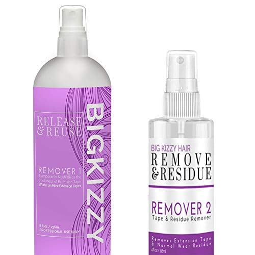 Book Cover Big Kizzy Hair Extension Remover 1 + Remover 2 bundle, Two Step System Tested & Proven Fastest & Easiest Tape In Extension Adhesive and Residue Remover