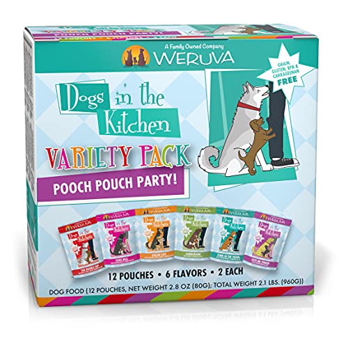 Book Cover Weruva Dogs In The Kitchen, Variety Pack, Pooch Pouch Party!, Wet Dog Food, 2.8Oz Pouches (Pack Of 12)