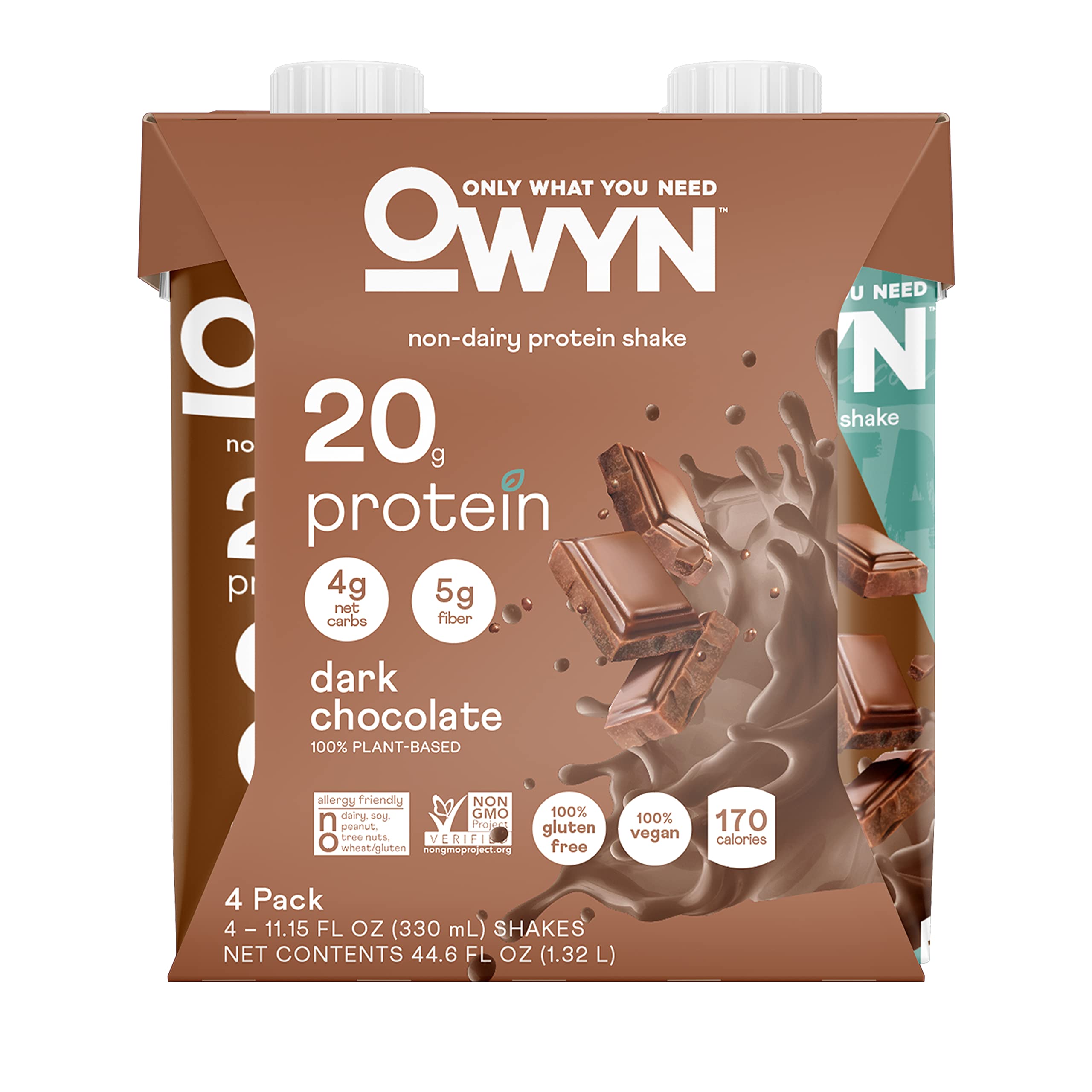 Book Cover OWYN 100% Vegan Plant-Based Protein Shakes | Dark Chocolate, 12 Fl Oz (Pack of 4) | Dairy-Free, Gluten-Free, Soy-Free, Tree Nut-Free, Egg-Free, Allergy-Free, Vegetarian Dark Chocolate 12 Fl Oz (Pack of 4)