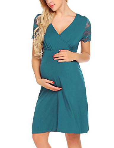 Book Cover MAXMODA Womens Maternity Gowns Short Sleeve Nightgowns Lace Nursing Sleepwear Breastfeeding Nightshirts, S-XXL