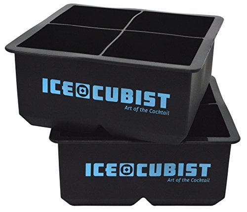 Book Cover Giant Square 2.5 Inch Whiskey Ice Cube Freezer Trays - Double Extra Large Ice Cubes - 2 Tray Pack, 4 Cubes Per Tray - Makes 8 Giant 2.5 Inch Ice Cubes, BPA Free