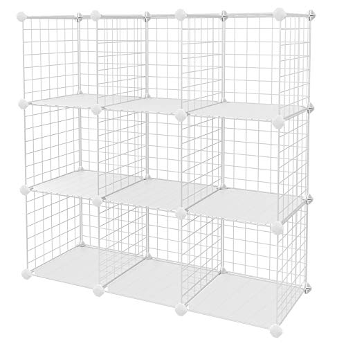 Book Cover SONGMICS Metal Wire Cube Storage,9-Cube Shelves Organizer,Stackable Storage Bins, Modular Bookcase, DIY Closet Cabinet Shelf, 36.6