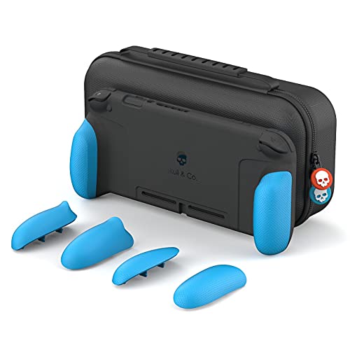 Book Cover Skull & Co. GripCase Set: A Dockable Protective Case with Replaceable Grips [to fit All Hands Sizes] for Nintendo Switch [with Carrying Case] - Double Neon Blue