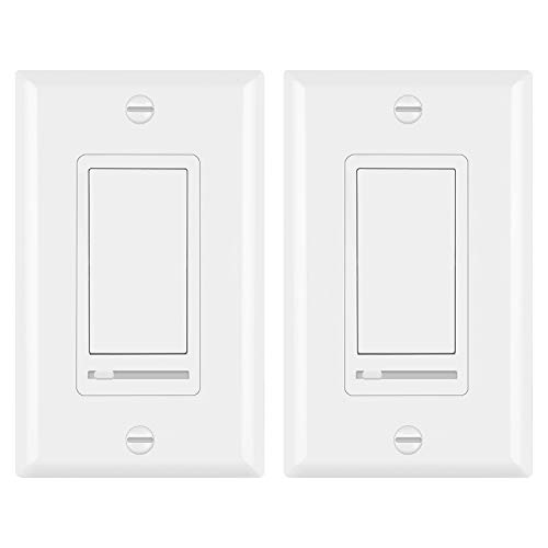 Book Cover [2 Pack] BESTTEN Decorative Rocker Light Dimmer Switch with Horizontal Slider & Side Adjuster for Incandescent or Halogen Bulbs, CFL and LED Dimmable Lamps, Decor Wall Plate Included, UL Listed, White