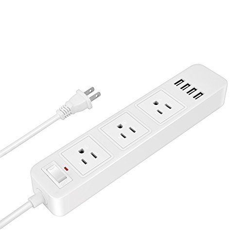 Book Cover Elinker 3-Outlet Power Strip, with 4 USB Charging Ports Home/Office Surge Protector with 6.6ft Extension Cord for Smartphone and Tablets White