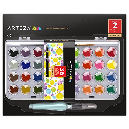 Book Cover Arteza Watercolour Paint, Set of 36 Vibrant Colour Cakes, Includes 1 Water Brush Pen (Set of 2 Items)