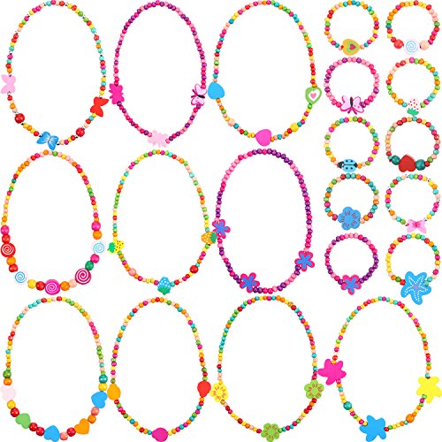 Book Cover 10 Pieces Colorful Wooden Jewellery Collections Little Girl Party Favor Princess Necklace Bracelet Set (Style 1)