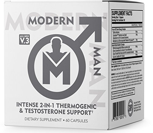Book Cover Modern Man V3 - Testosterone Booster + Thermogenic Fat Burner for Men, Boost Focus, Energy & Alpha Drive - Anabolic Weight Loss Supplement & Lean Muscle Builder | Lose Belly Fat - 60 Pills