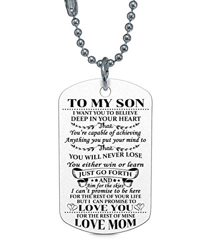 Book Cover ZXOTTY to My Son I Want You to Believe Love Mom Dog Tag Military Air Force Navy Coast Guard Necklace Ball Chain Gift for Best Son Birthday Graduation Stainless Steel