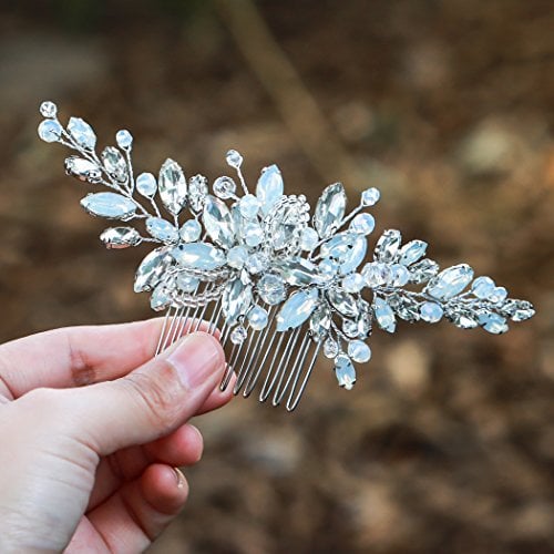Book Cover Yean Wedding Hair Comb Silver Rhinestones Opal Crystal Vintage Bridal Hair Clips Accessories for Brides and Bridesmaids