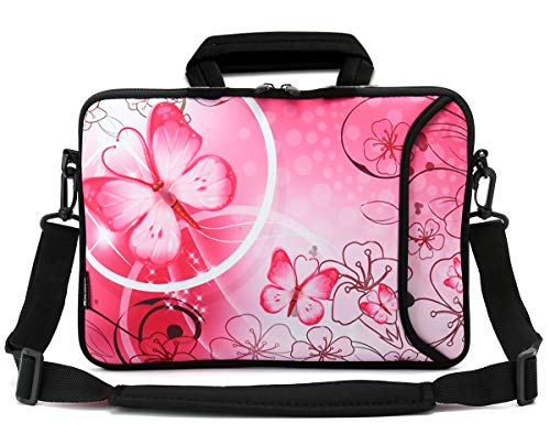 Book Cover RICHEN 11 11.6 12 12.5 13 inches Case Laptop/Chromebook/Ultrabook/Notebook PC Messenger Bag Tablet Travel Case Neoprene Handle Sleeve with Shoulder Strap (11-13.3 inch, Pink Butterfly)