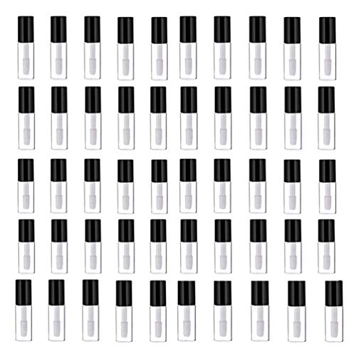 Book Cover Mydio 50 Pack 1.2ML Clear Mini Lip Gloss Tube Empty Lip Balm Containers With Black Lid for Lipstick Samples