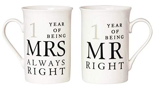Book Cover Ivory 1st Anniversary Mr Right & Mrs Always Right Mug Gift Set by Happy Homewares