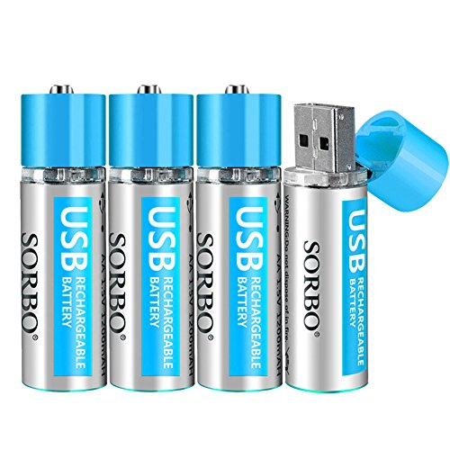 Book Cover USB Rechargeable AA Batteries - Lithium Batteries Cell (Built-in Charging Circuit) - 1.5V / 1200mAh (4-Pack) Double A Li-ion Battery