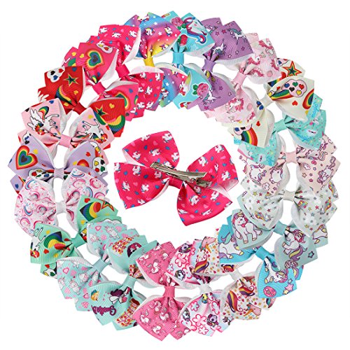 Book Cover XIMA Unicorn Hair Bows Clips For Baby Girls Children Women 3.5inch Grosgrain Ribbon Bows With Alligator Clips Hair Accessories (22pcs with clip)