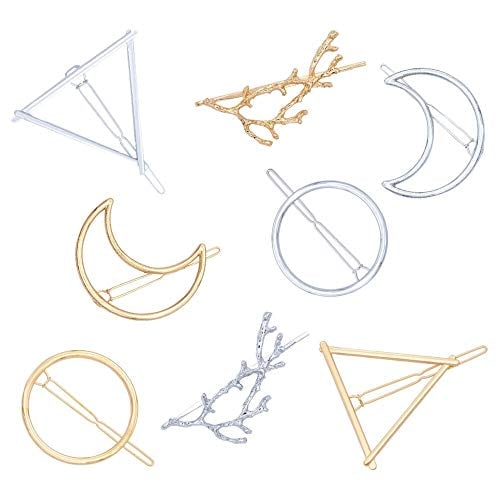 Book Cover Fani 8pcs Minimalist Dainty Hollow Geometric Gold Silver Metal Hair Clip Hairpin Clamps,Tree Branches,Circle, Triangle,Moon Shapes Hair Accessories