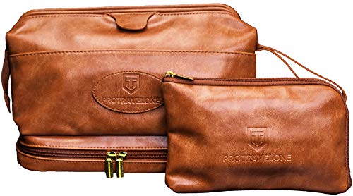 Book Cover Protravelone Travel Toiletry Bag - Perfect Toiletry Bag for Men - Premium PU Leather Mens Toiletry Bag - Travel Kit for Men - Brown Toiletries Bag - Travel Bags For Toiletries - Travel Accessories