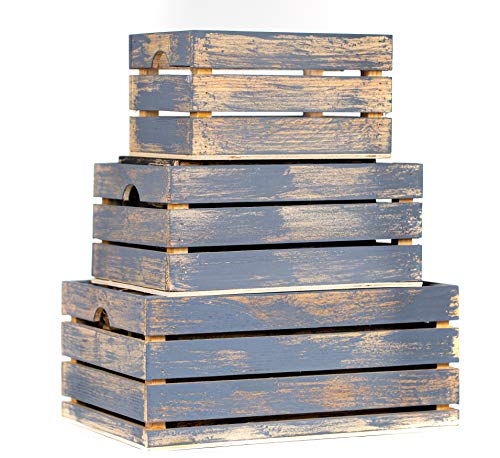 Book Cover Winship Stake and Lath, Inc. Handmade Rustic Distressed Grey Wood Crates, Nested Set of 3