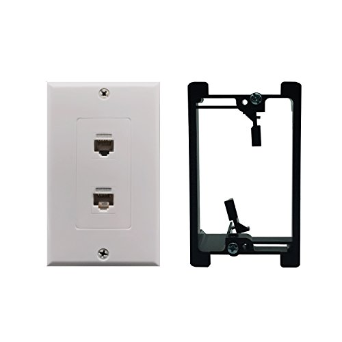 Book Cover Cat6 Wall Plate and Keystone,Fly Tiger,RJ45 Jack Ethernet Connector,Single Gang Low Voltage Mounting Bracket Device,Female to Female,White(2 Port+Bracket)