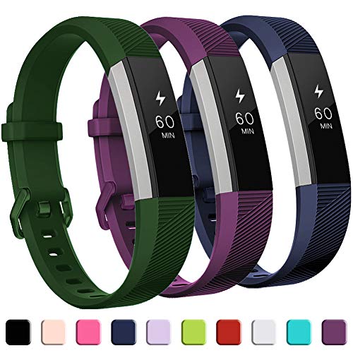 Book Cover GEAK Compatible with Fitbit Alta and Fitbit Alta HR Band, Soft Classic Accessories Sport Bands Compatible for Fitbit Alta HR/Fitbit Ace,Green Plum and Navy Blue,Large