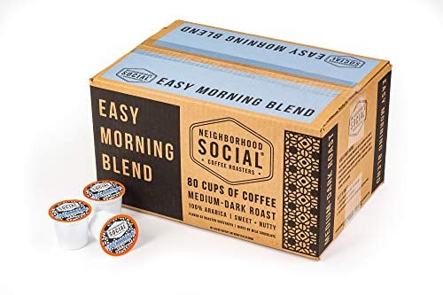 Book Cover Neighborhood Social, Easy Morning Blend Medium Dark Roast Gourmet Coffee, 80 count Single Serve Cups