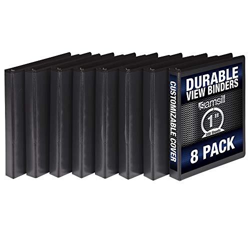 Book Cover Samsill S88430 3 Ring Durable View Binders - 8 Pack, 1 Inch Round Ring , Non-Stick Customizable Clear Cover, Black