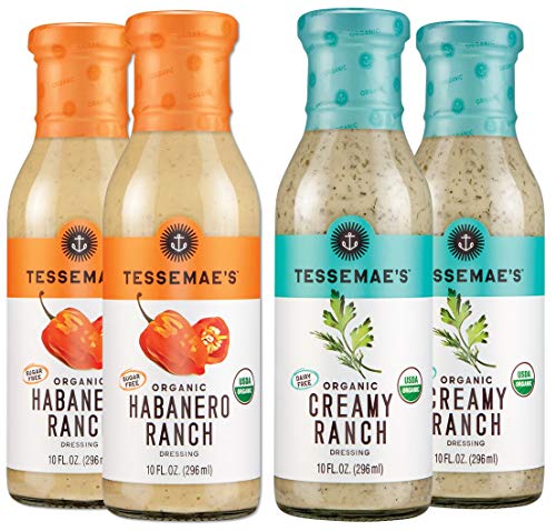 Book Cover Tessemae's Organic Ranch Salad Dressing Variety Pack - Habanero Ranch, Creamy Ranch - 10 oz. bottles (4-Pack, 2 Each)