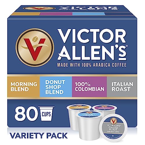 Book Cover Victor Allen's Coffee Variety Pack (Morning Blend, 100% Colombian, Donut Shop Blend, and Italian Roast), 80 Count, Single Serve Coffee Pods for Keurig K-Cup Brewers