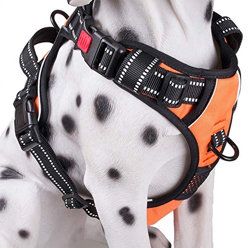 Book Cover PoyPet No Pull Dog Harness, No Choke Front Lead Dog Reflective Harness, Adjustable Soft Padded Pet Vest with Easy Control Handle for Small Medium Large Dogs(Orange,L)