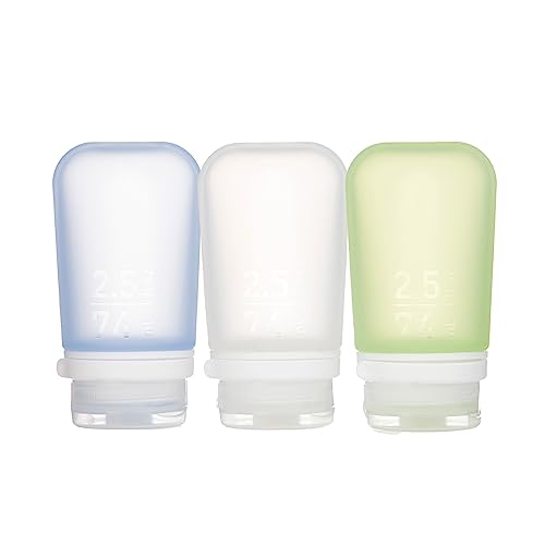 Book Cover humangear GoToob+ 3-Pack (Large) | Refillable Silicone Travel Bottle | Locking Lid | Food-Safe Material, Clear/Green/Blue, Large (3.4 fl.oz.; 100ml)
