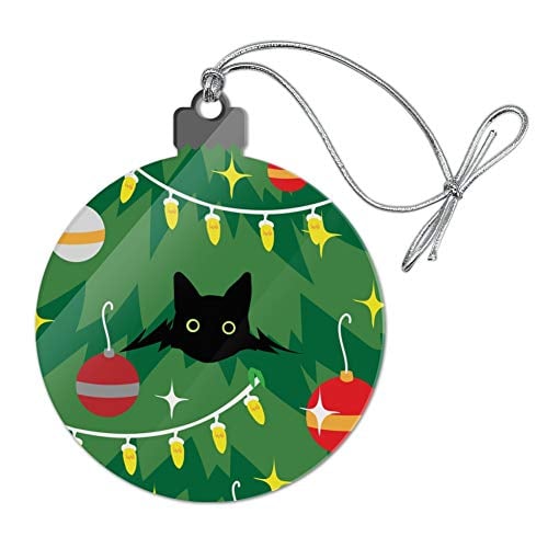 Book Cover GRAPHICS & MORE Black Cat Hiding in Christmas Tree Acrylic Christmas Tree Holiday Ornament