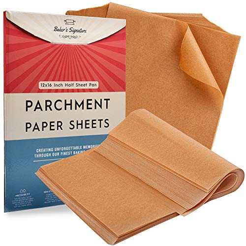 Book Cover Parchment Paper Baking Sheets by Baker's Dream | Precut Non-Stick & Unbleached - Will Not Curl or Burn - Non-Toxic & Comes in Convenient Packaging - 12x16 Inch Pack of 120