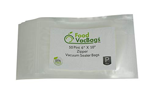 Book Cover Zipper Vacuum Seal Bags (50 Count), FoodVacBags Compatible with WestonÂ®, FoodsaverÂ®, Heavy-Duty Commercial Storage, Clear (Pint 6
