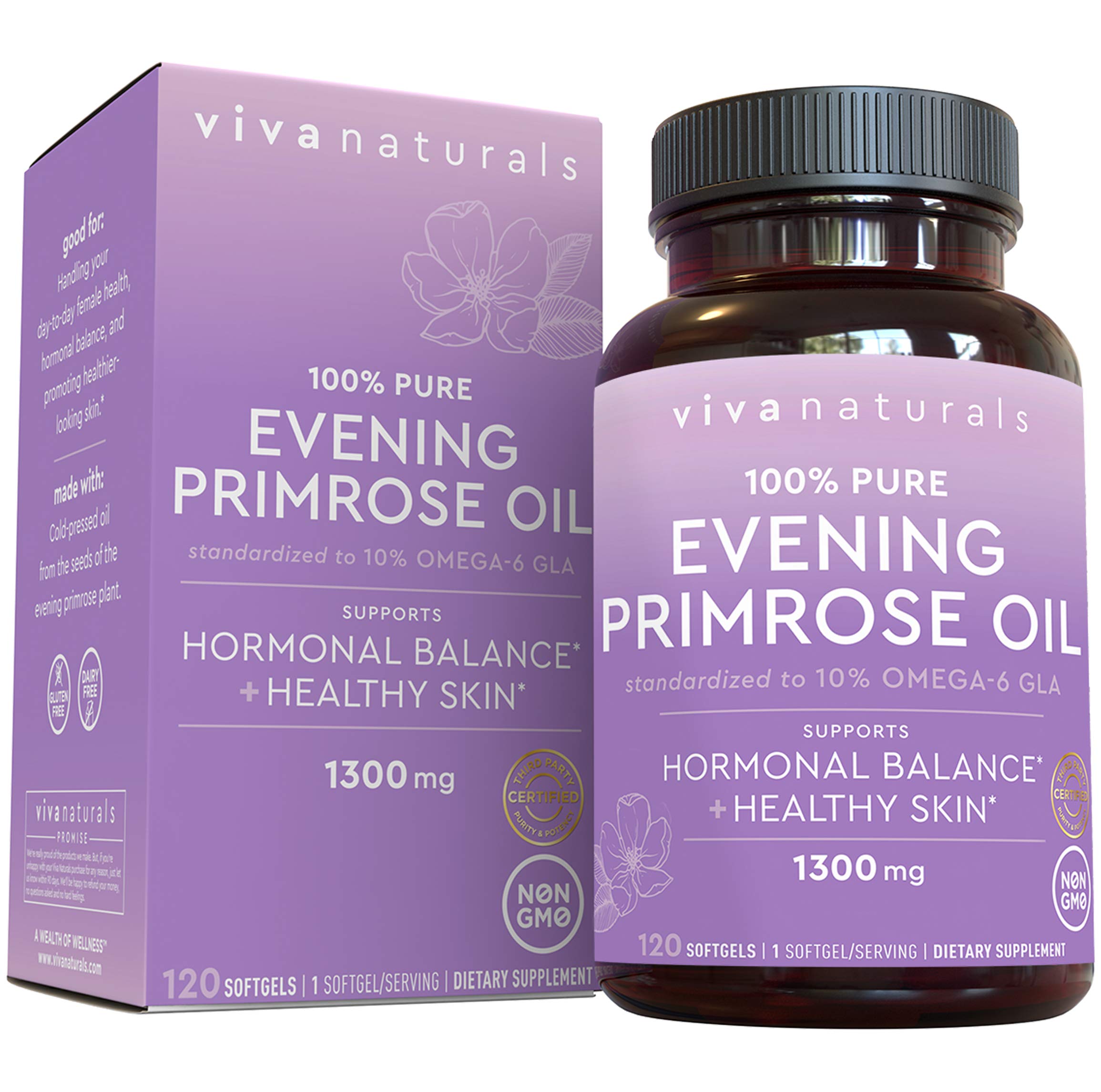 Book Cover Evening Primrose Oil Capsules with GLA (1300 mg), Helps Support Hormone Balance for Women, Cold-Pressed, Gluten-Free & Non-GMO, 120 Softgels