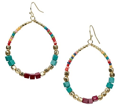 Book Cover Bohemian Multi-Colored Cube Beaded Hoop Earrings for Women | SPUNKYsoul Collection (Teal/Red/Cube)