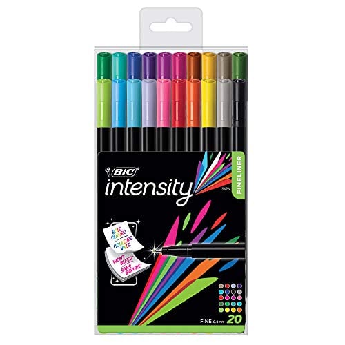 Book Cover BIC Intensity Fineliner, 0.4mm, Assorted Colors with Reusable Pack, 20-Count