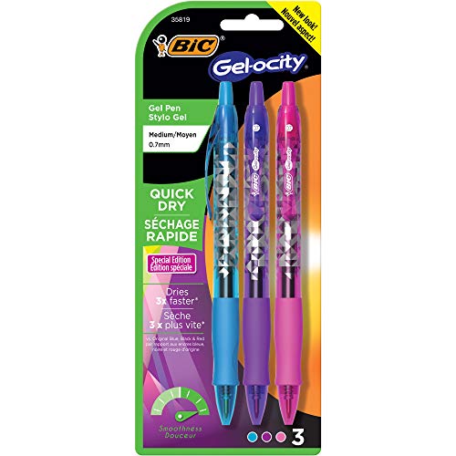 Book Cover BIC Gel-ocity Quick Dry Special Edition Fashion Gel Pen, Medium Point (0.7mm), Assorted Fashion Colors, 3-Count